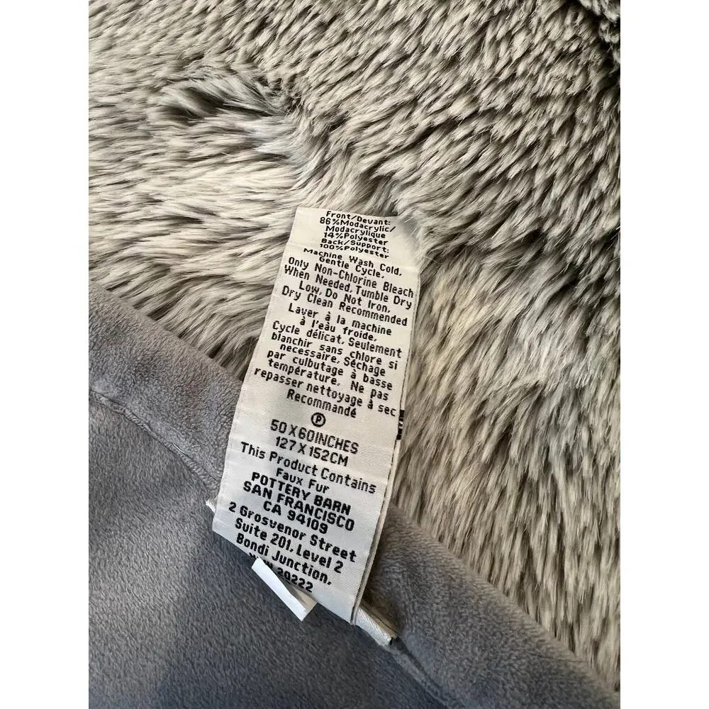 Throw Blanket Luxe Faux Fur 50X60 Plush Velvet lined Grey Gray Furry
